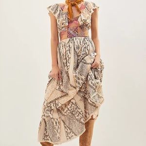 NWT Anthropologie Let Me Be Quilted Ruffle Patchwork Maxi Dress XS